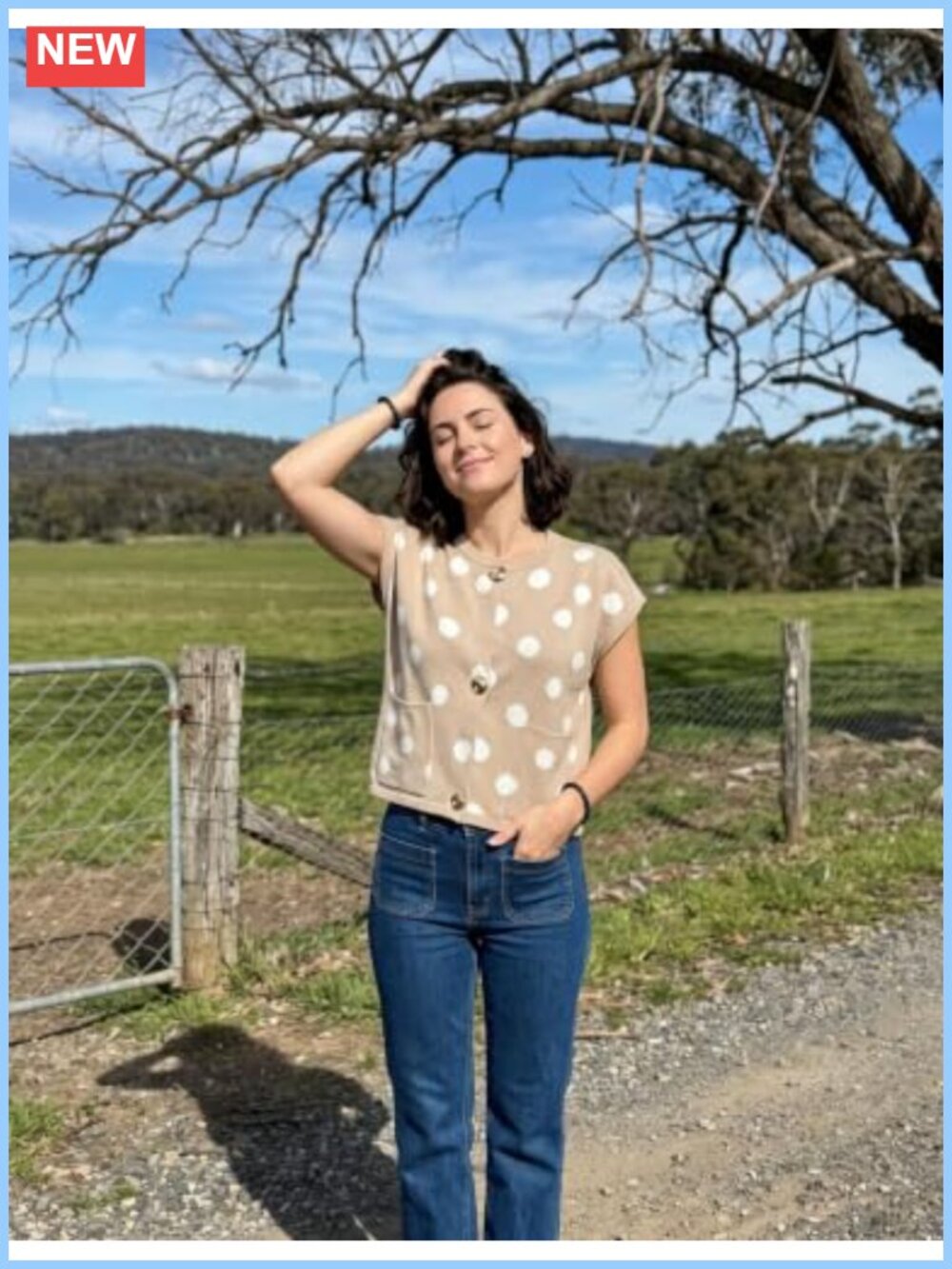 Cap Sleeve Polka Dot Cropped Knit Cardigan Sweater Gold Button Patch Pockets - Picture 4 of 6